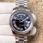 High Quality Copy Rolex Day-Date 40MM Watch MingZhu Movement SS Black Diamond Roman Face
